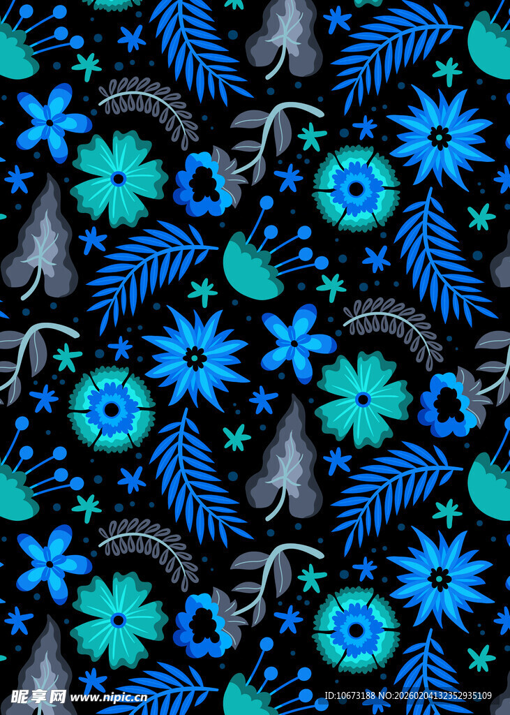 蓝绿花卉图案的精美布料