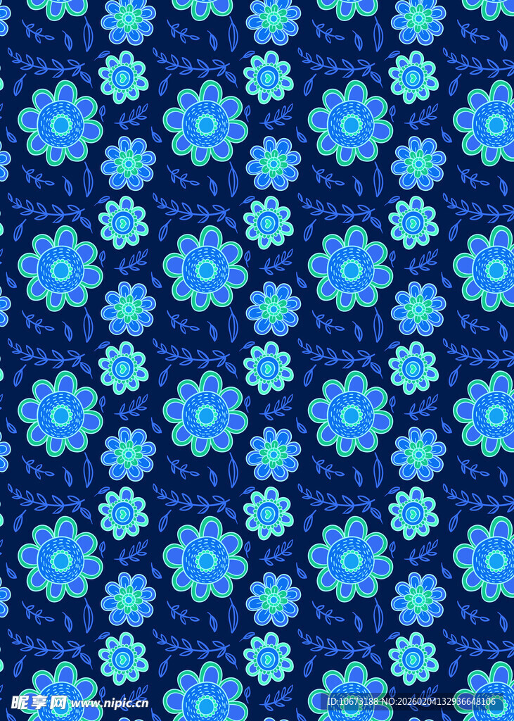 蓝色花卉图案背景纹理