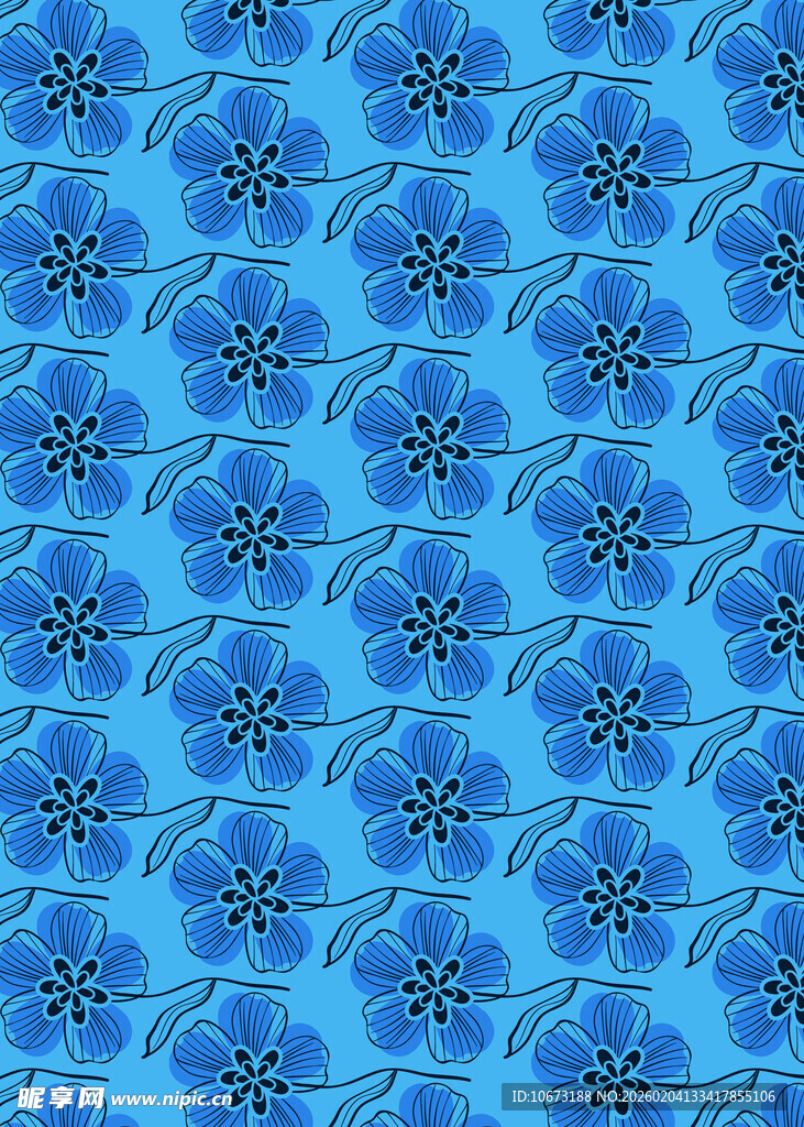 蓝色花卉图案背景纹理