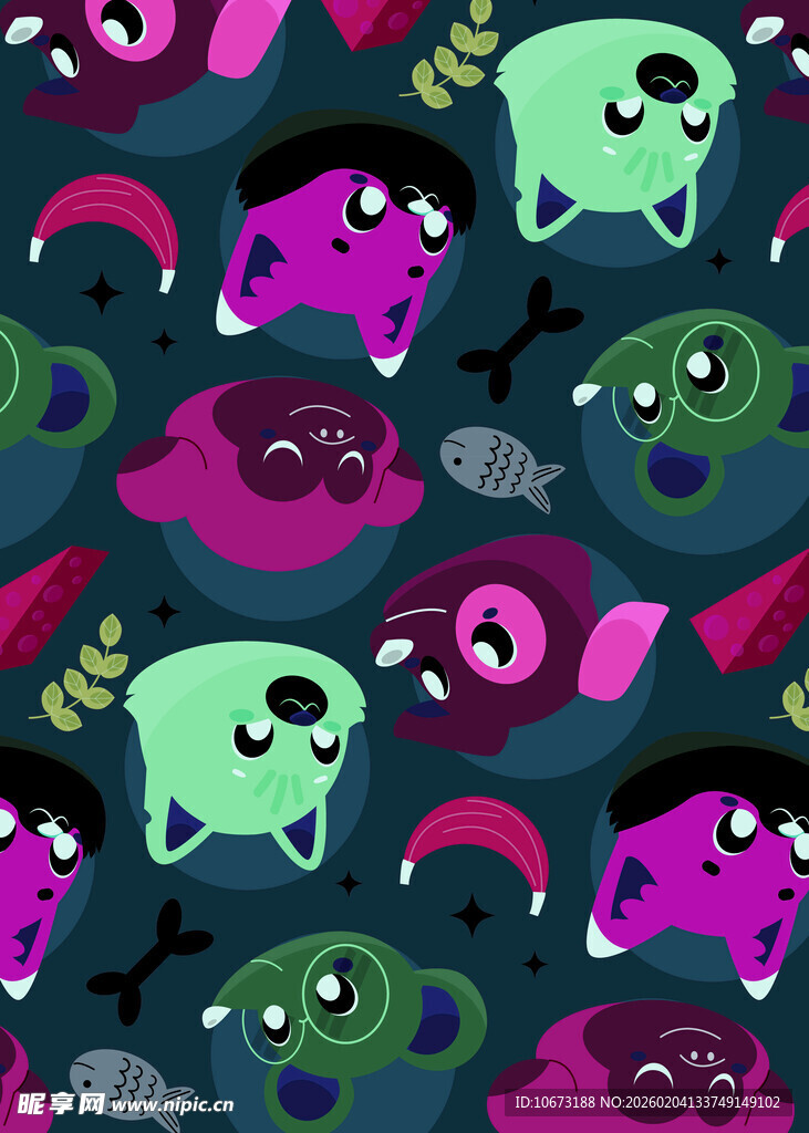 多彩卡通鱼图案背景