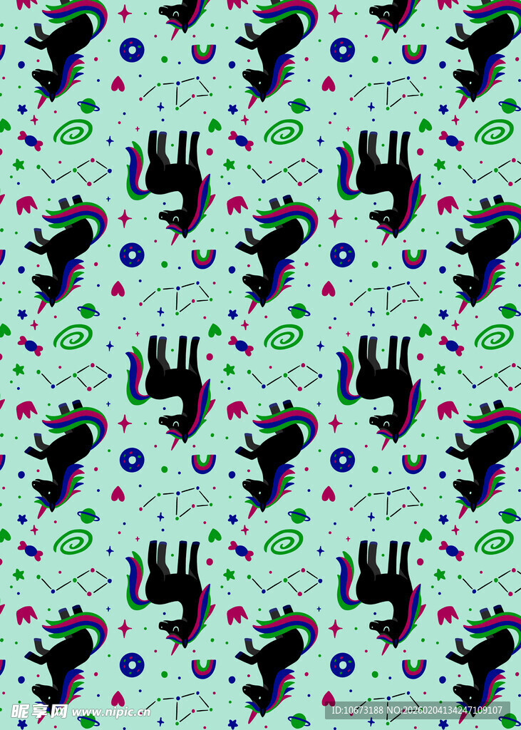 卡通动物图案的绿色背景布料