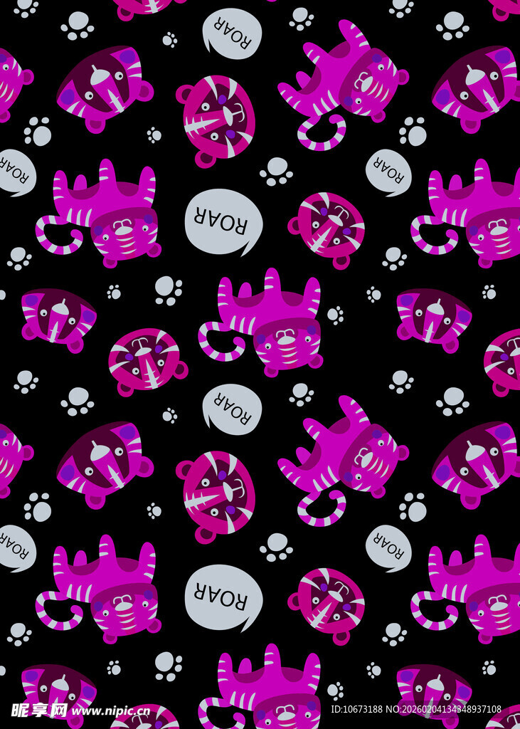 粉色卡通图案黑色背景布料