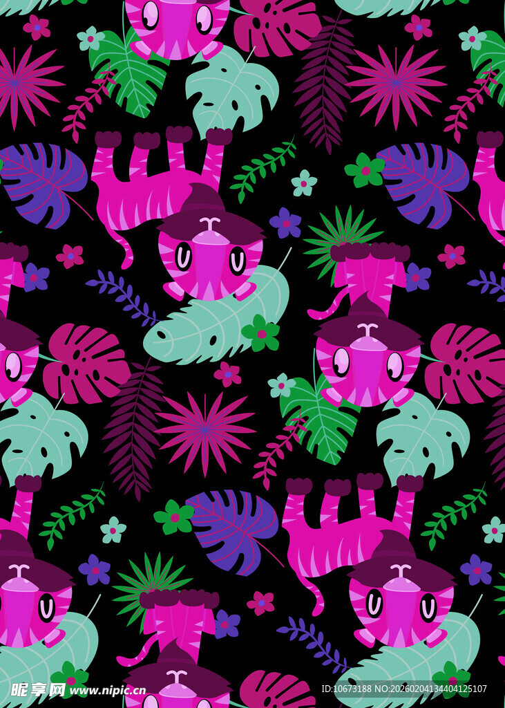 梦幻多彩恐龙植物图案
