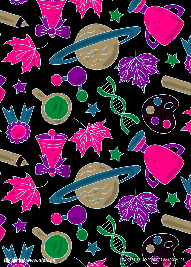 多彩宇宙植物图案设计