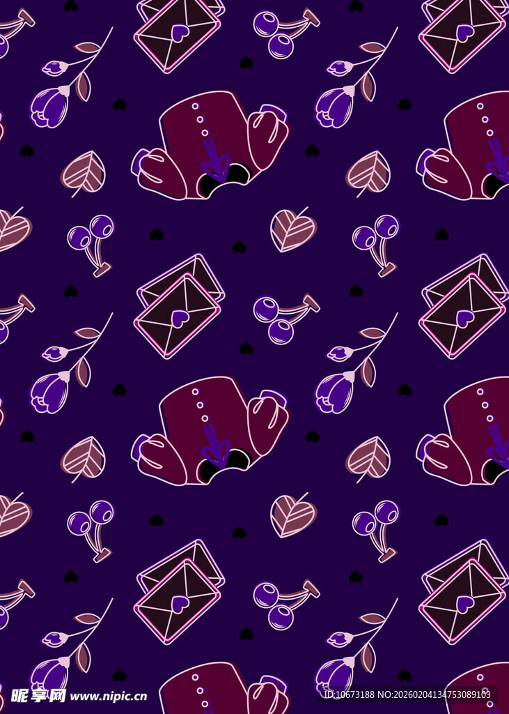 紫色背景的奇幻物品图案