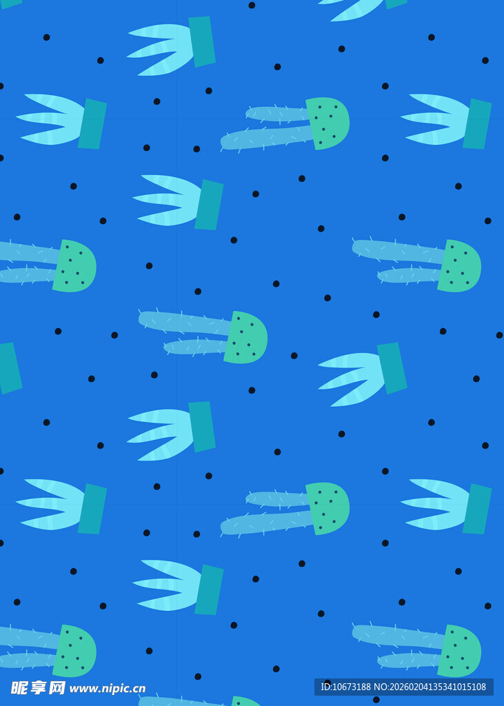 蓝色仙人掌图案背景纹理