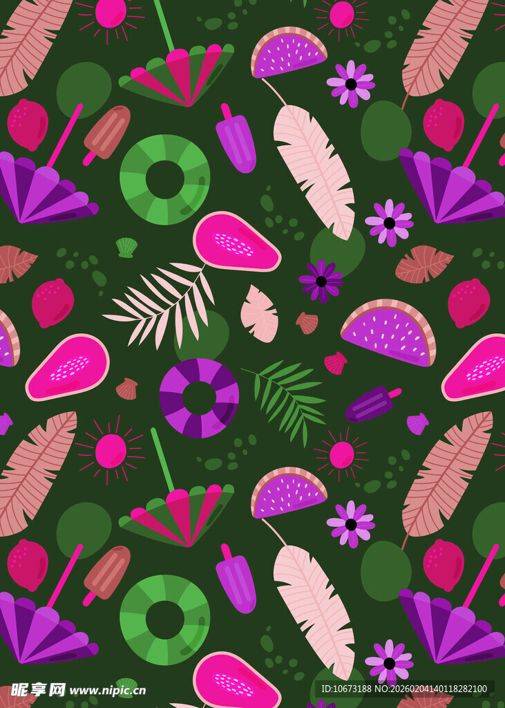 多彩热带风水果花卉图案