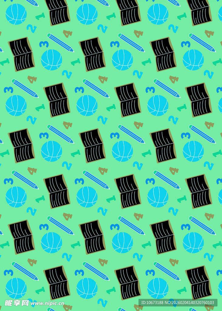 蓝绿底黑色物件图案背景