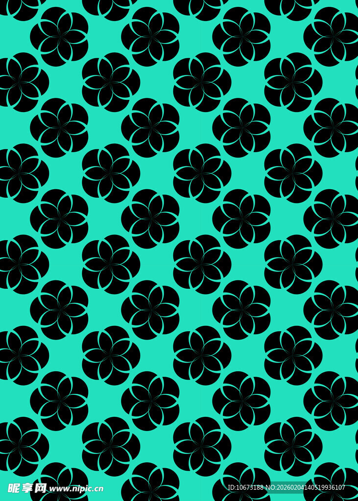 蓝绿色底黑色花纹图案