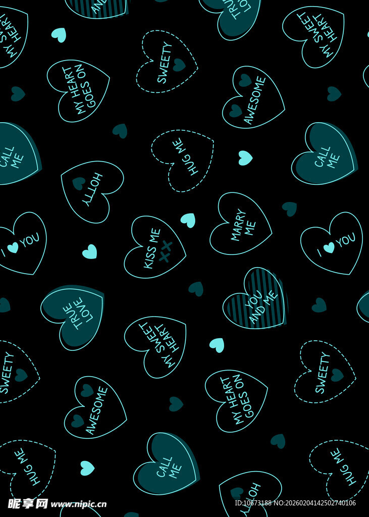 黑色背景爱心图案纹理