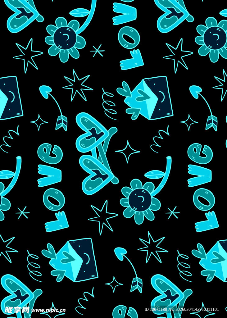 蓝绿色爱心图案装饰背景