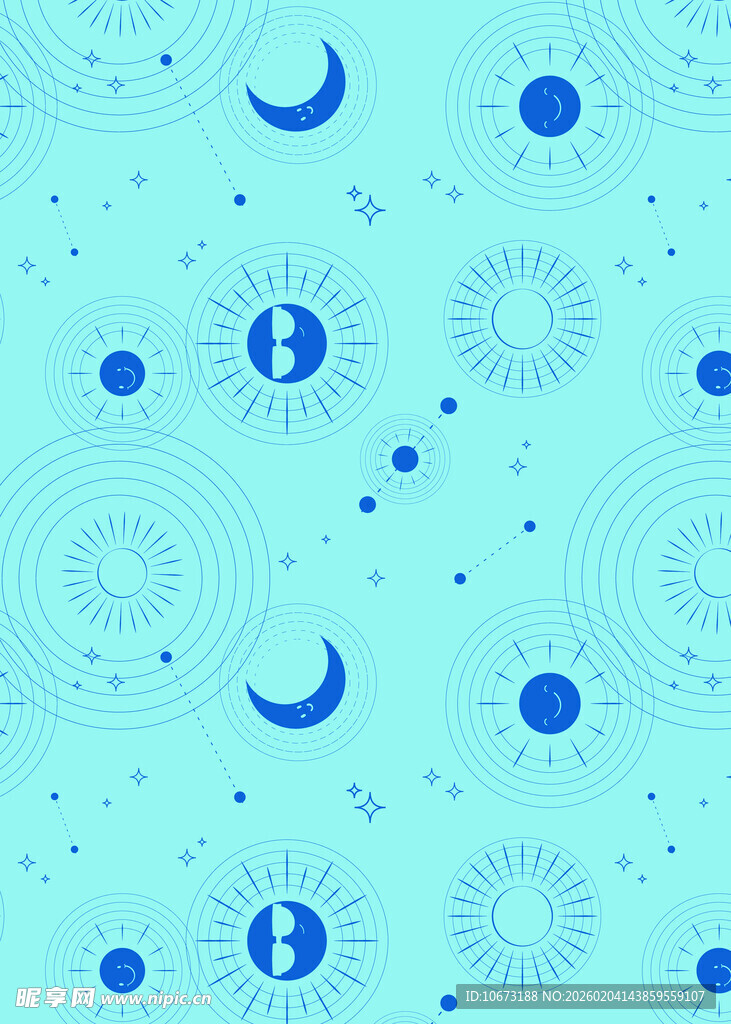梦幻蓝底日月星图案背景