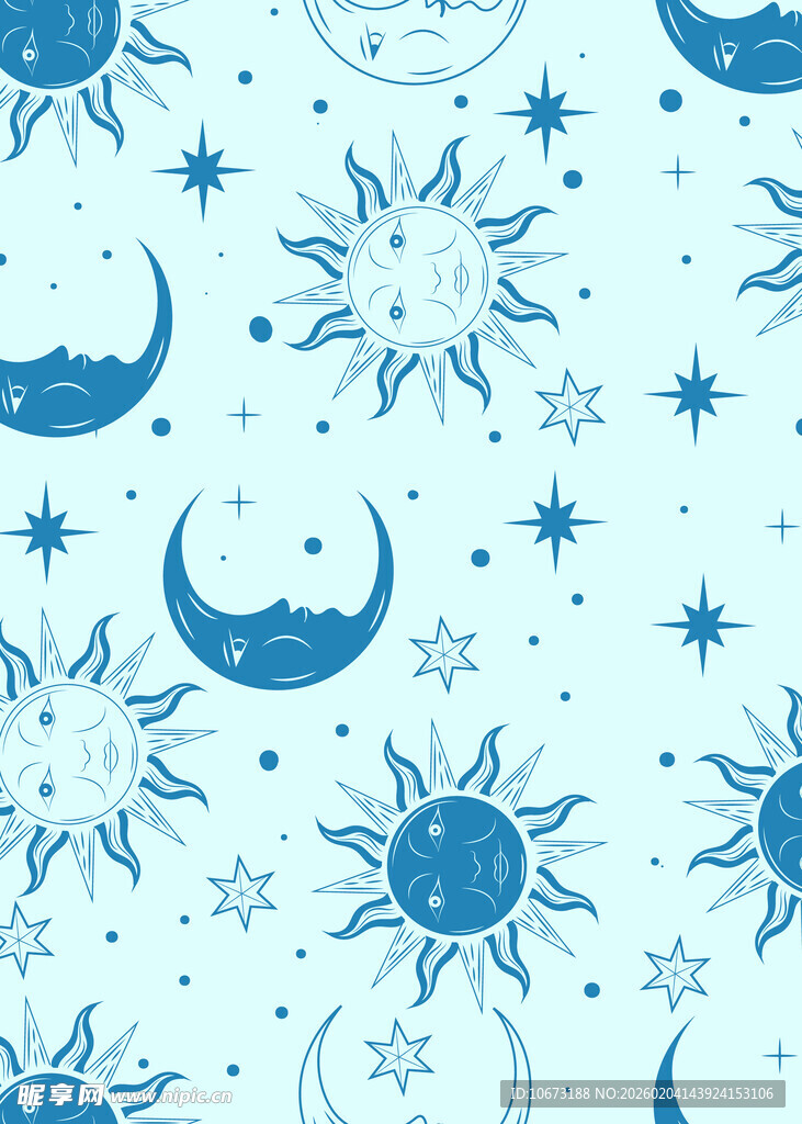 蓝色日月星图案背景