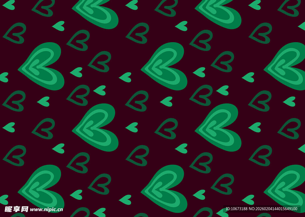 深红底绿心形图案纹理