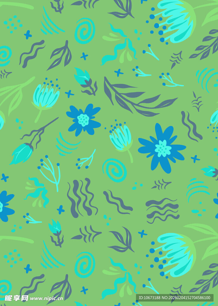清新绿底蓝花图案设计