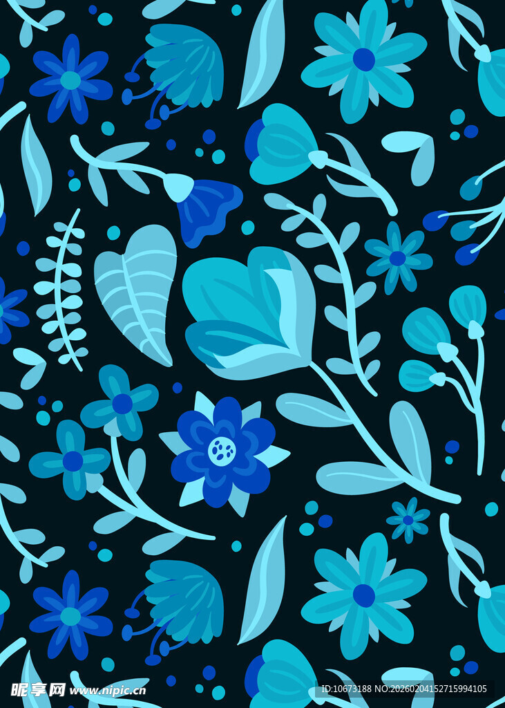 蓝色花卉蝴蝶图案背景