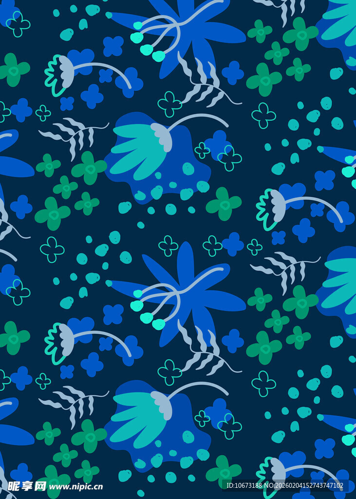 梦幻蓝绿飞鸟星星图案