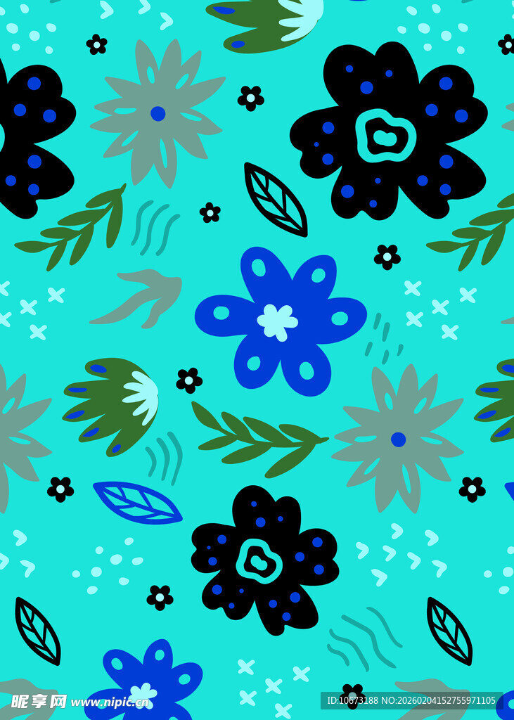 蓝底花卉图案设计素材