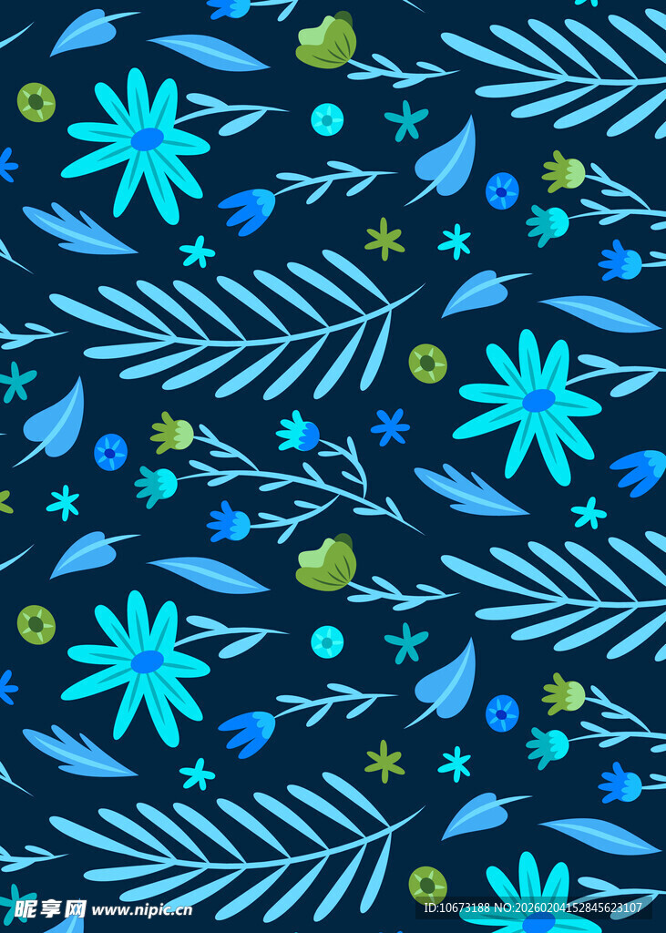 蓝色花卉枝叶图案背景