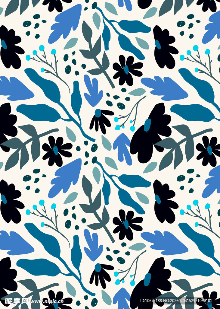 蓝白花卉蝴蝶图案背景