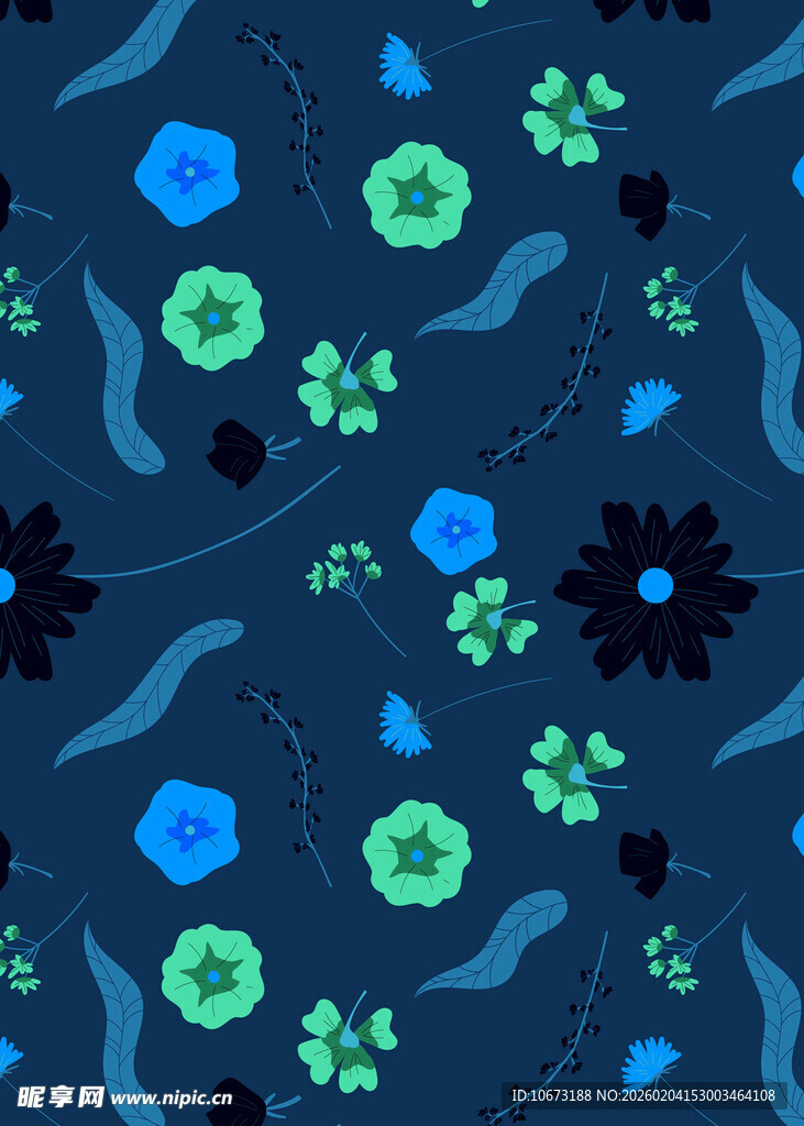 深蓝色花卉图案背景纹理