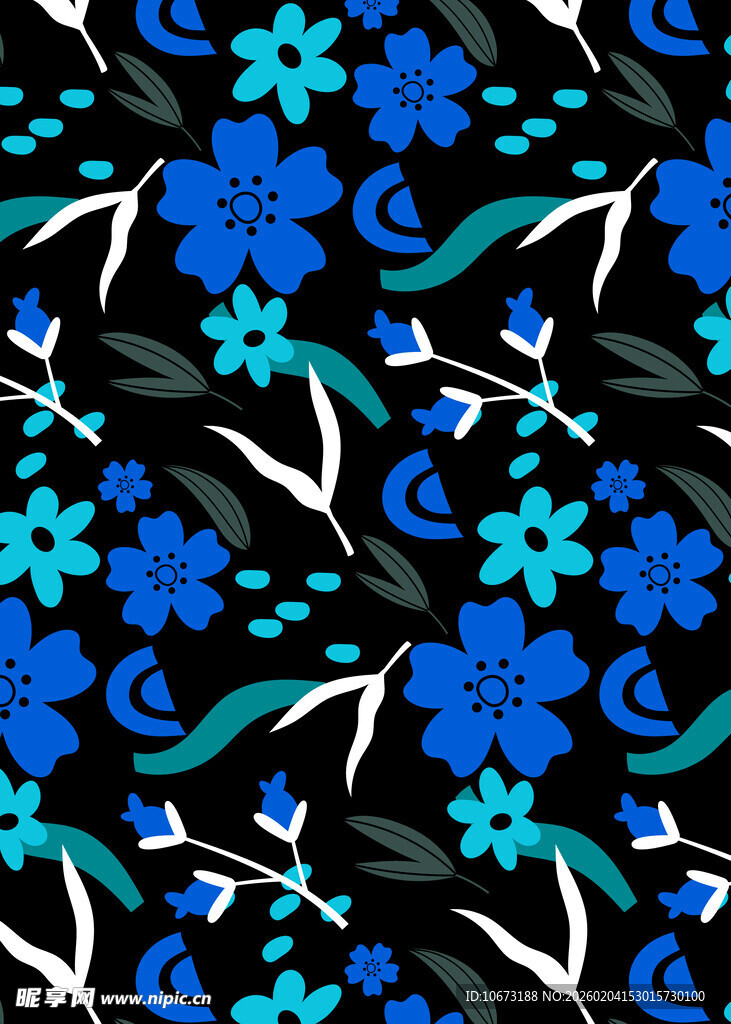 蓝黑花卉图案背景纹理