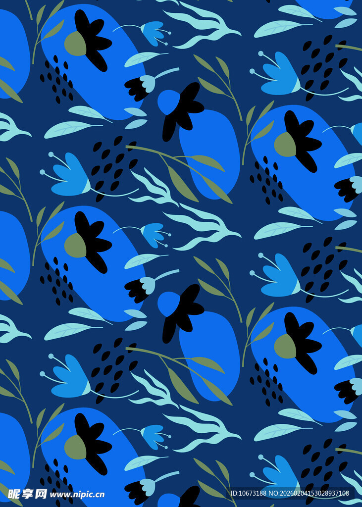 蓝色花卉图案无缝背景