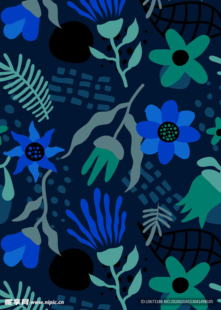 深蓝花卉植物图案背景