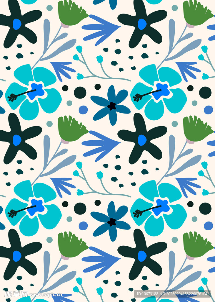 蓝绿花卉图案背景纹理