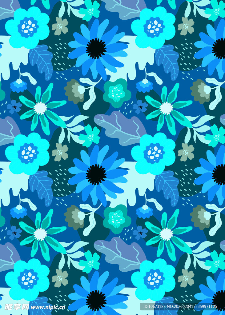 蓝绿色花卉图案背景