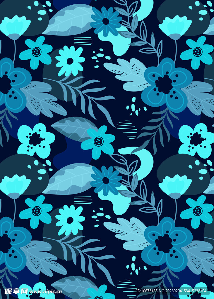 蓝色花卉植物图案背景