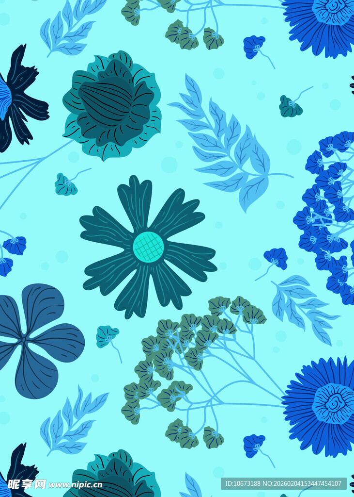 蓝调花卉植物图案背景