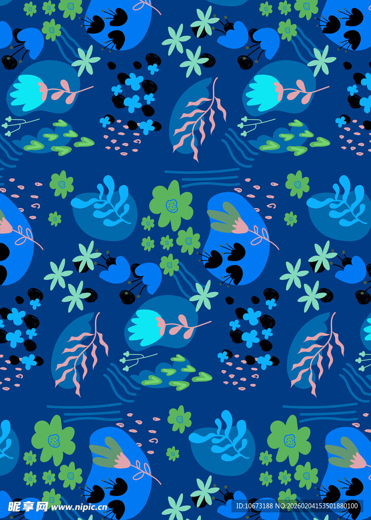 蓝色梦幻海洋生物图案