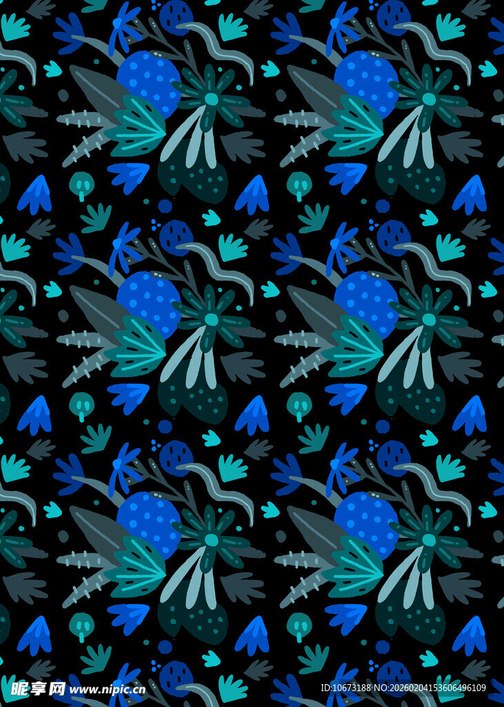 蓝绿相间的抽象花卉图案