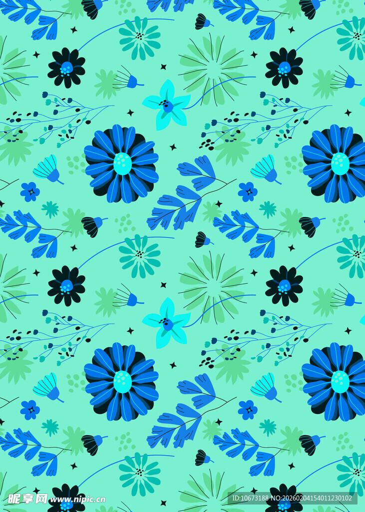 蓝绿花卉图案背景纹理
