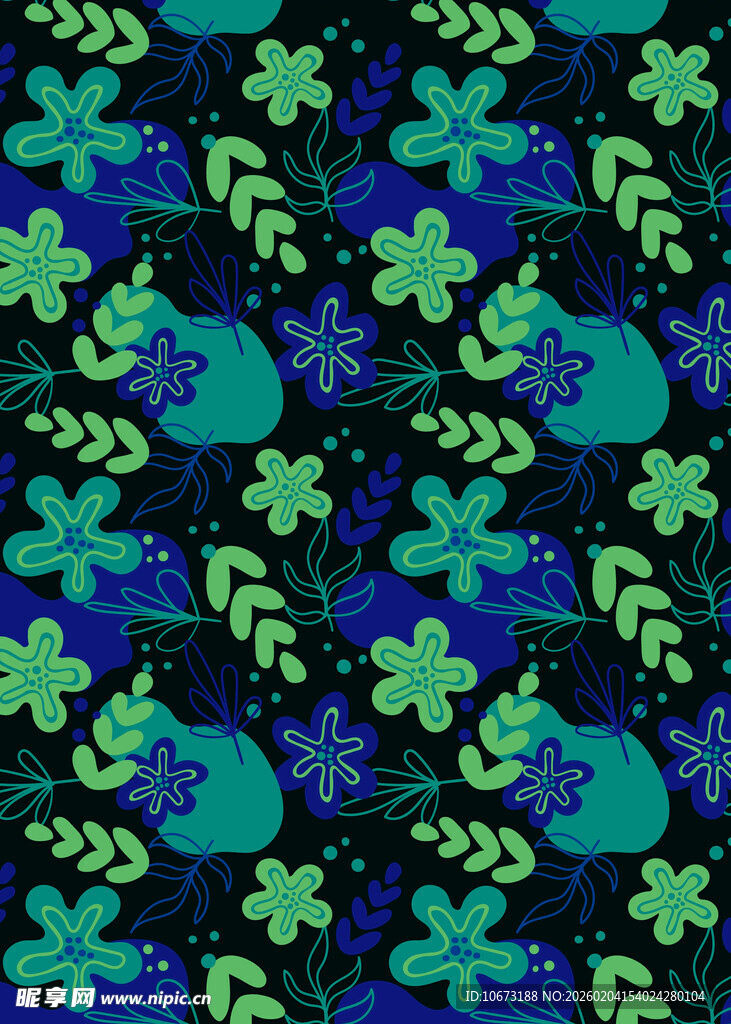 蓝绿花卉图案背景纹理
