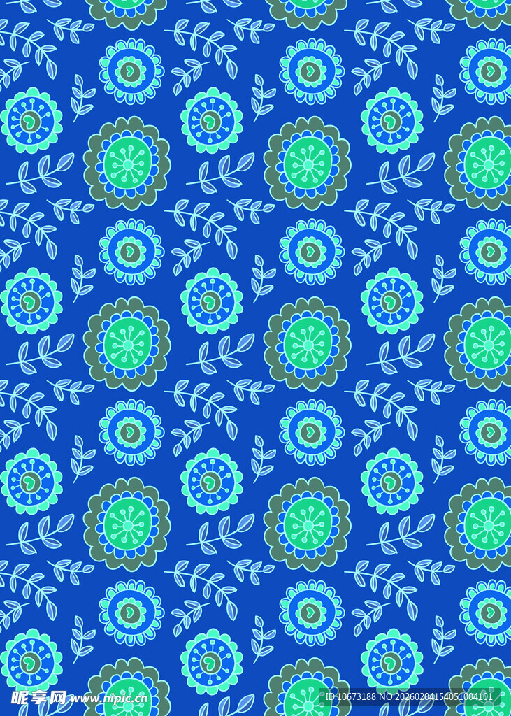 蓝色花卉图案无缝背景