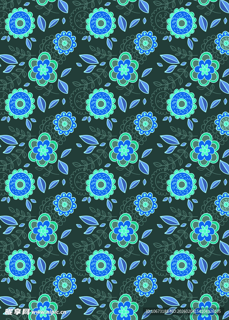 蓝绿花卉图案背景纹理