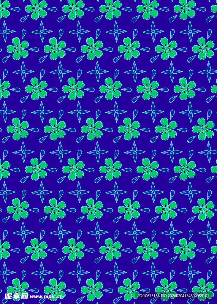 蓝底绿花无缝图案
