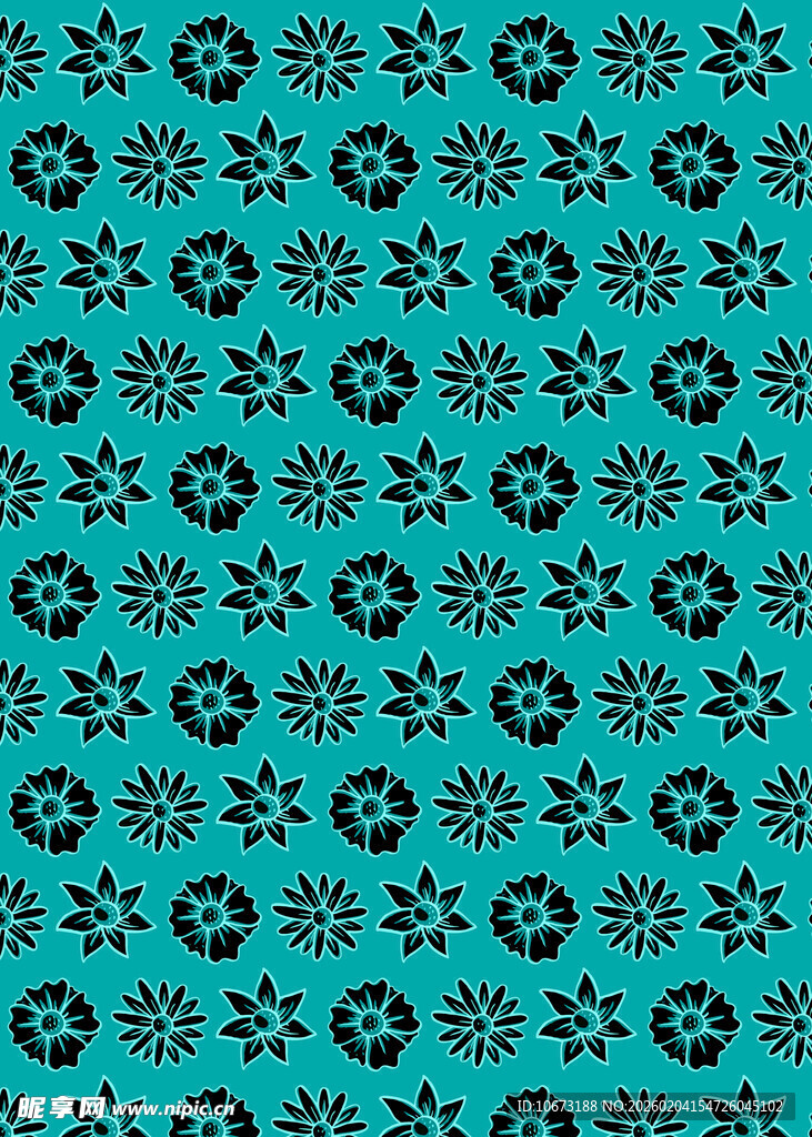 蓝底黑花纹无缝图案