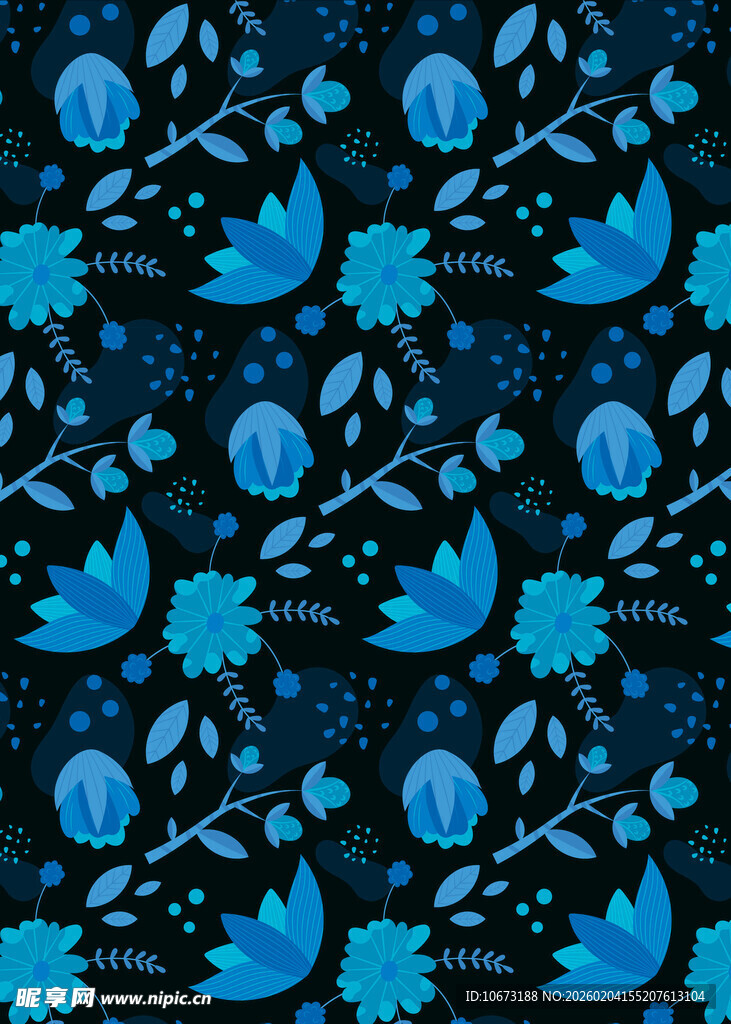蓝色花卉图案背景纹理
