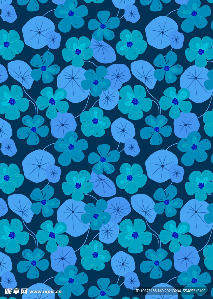 蓝绿花卉图案背景纹理