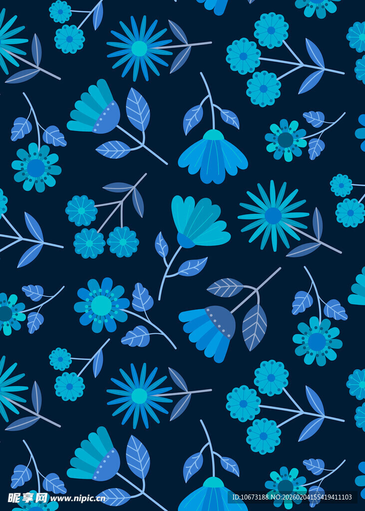 蓝色花卉图案背景纹理