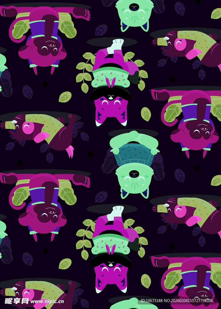 多彩卡通图案背景织物