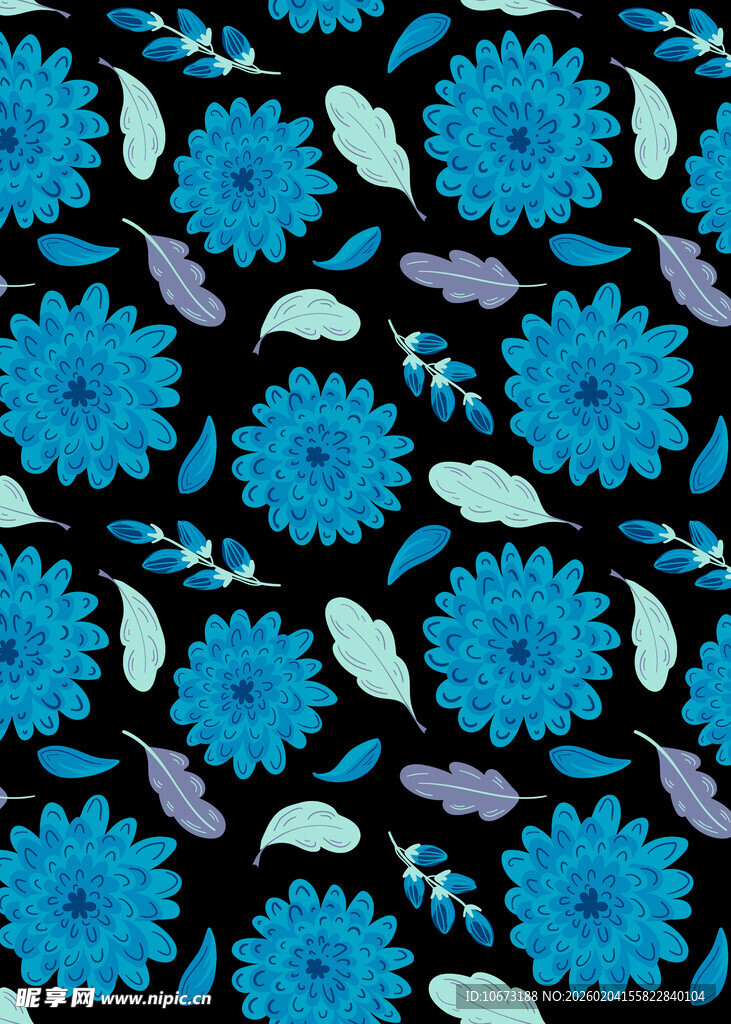 蓝色花卉图案背景纹理