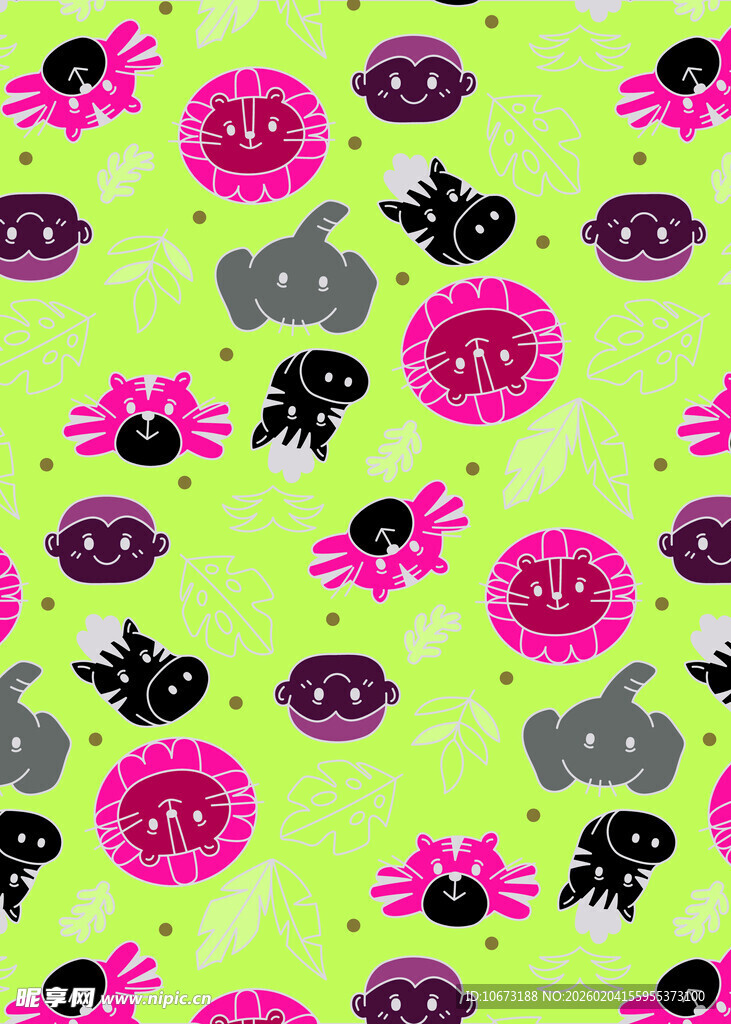 绿色底多彩骷髅花卉图案