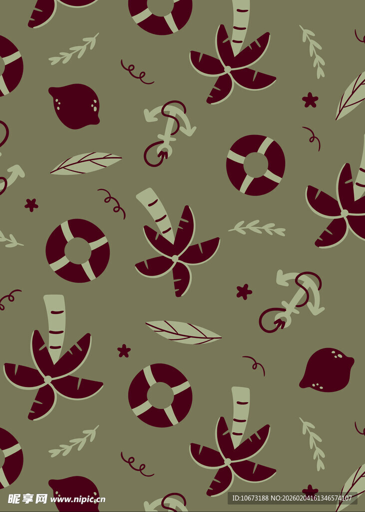 复古风植物海洋元素图案