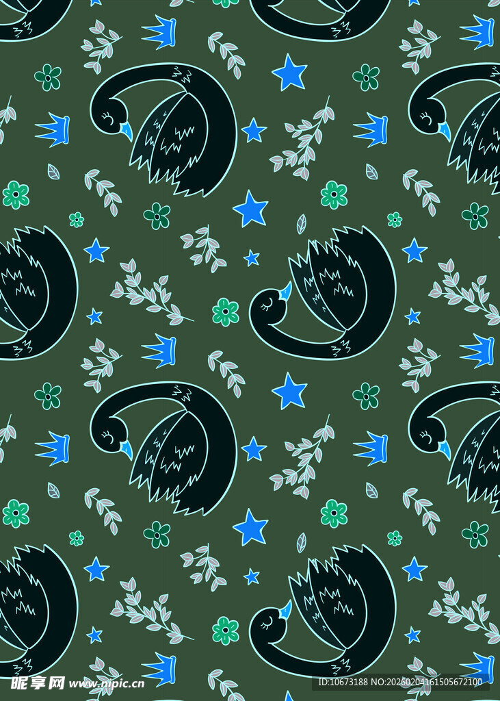 绿色底星星月亮图案背景