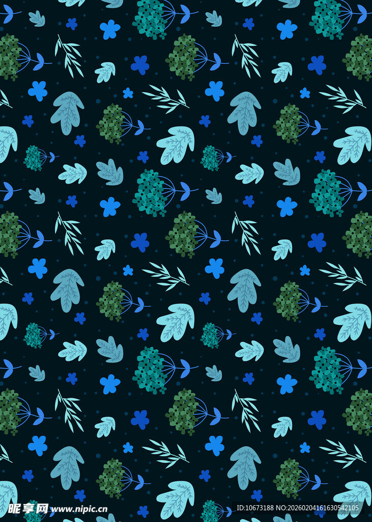 蓝色系卡通动物植物图案