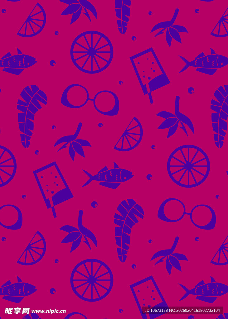 紫色图案背景的多彩装饰元素